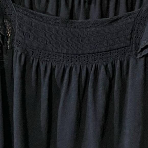 Loft Black Smocked Ruffle Lace Sleeved Blouse Women’s Size Small Bohemian Top - Picture 6 of 16